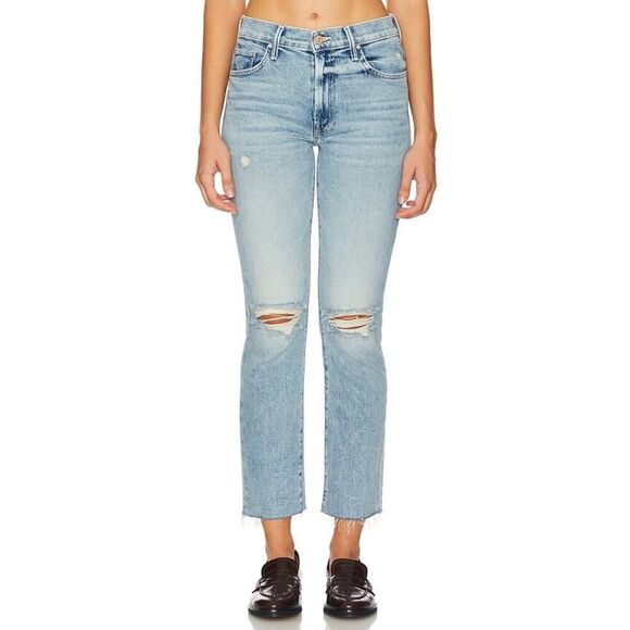 Mother The Insider Flood Fray Jeans in Peak-a-boo 24”